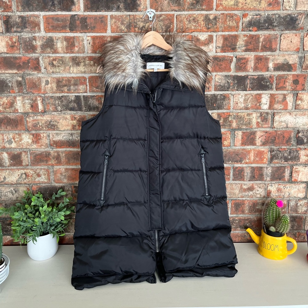 10 Crosby Derek Lam Black Puffer Vest with Fur Trim